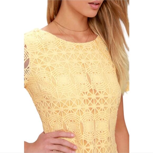 Lulus Love You For Eternity Yellow Lace Shift Mini Dress Small - Picture 4 of 10